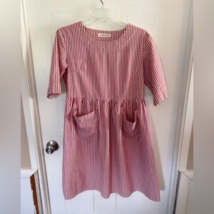 Red and cream striped dress